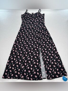 NWT Cupshe Women's Black Pink Floral Coverup Maxi Dress Size Small Babydoll Sexy